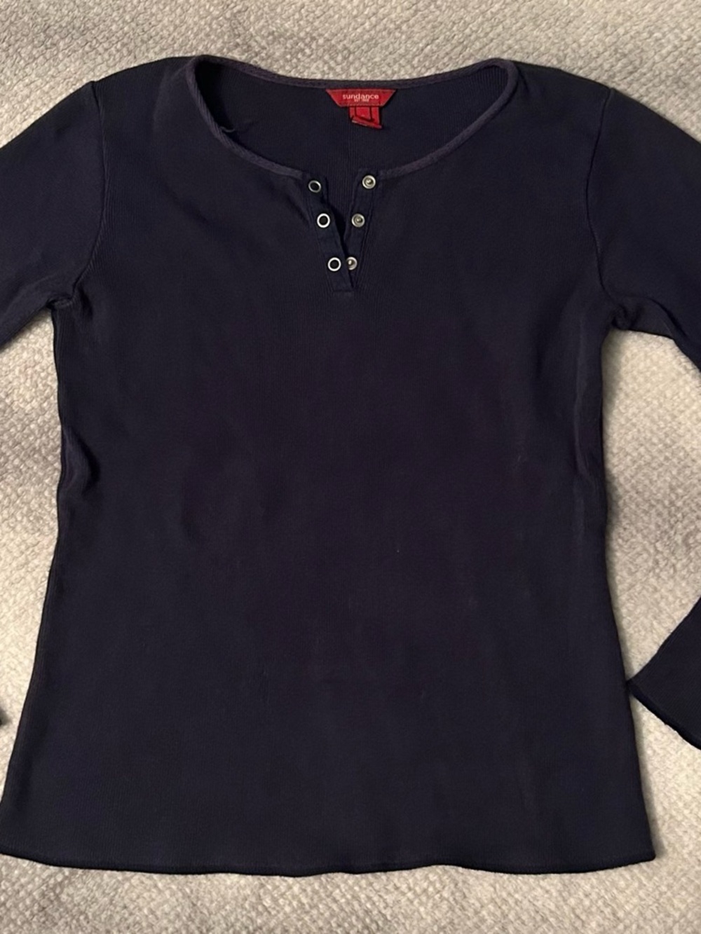 Sundance Navy Long Sleeve Henley Top with Eyelet Placket